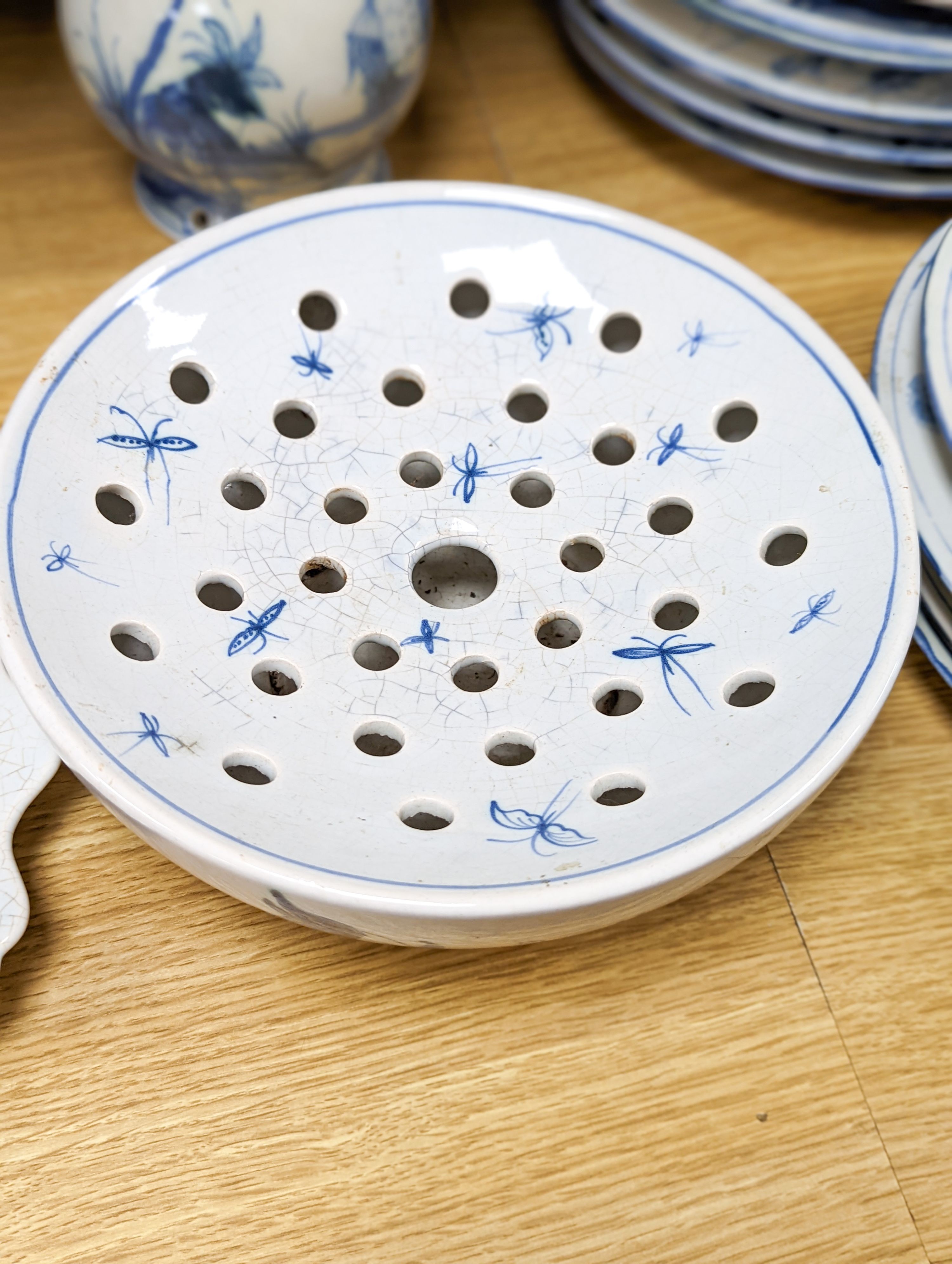 Isis pottery for Colefax and Fowler, a group of blue and white ceramics decorated in imitation of Bristol delftwares